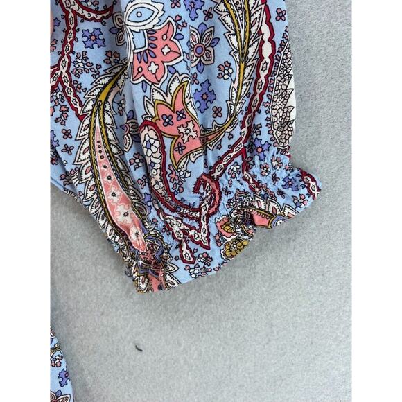 Talbots Shirt Womens Sz XLP Petite Blue Red Tunic Ruffle Tie Neck Lightweight - Picture 10 of 11